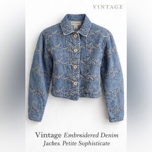 Petite Sophisticate Blue Embroidered Denim Jacket